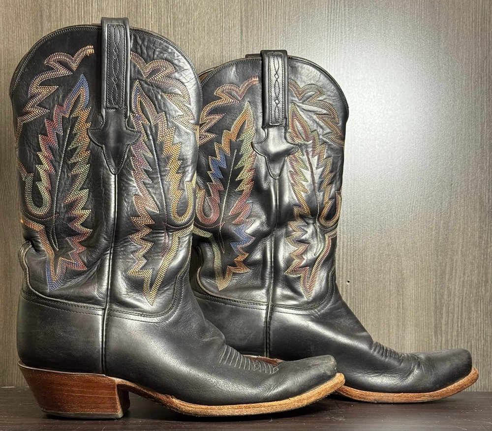 Lucchese Classic Black Calfskin Cowboy Boots Mens 9D
