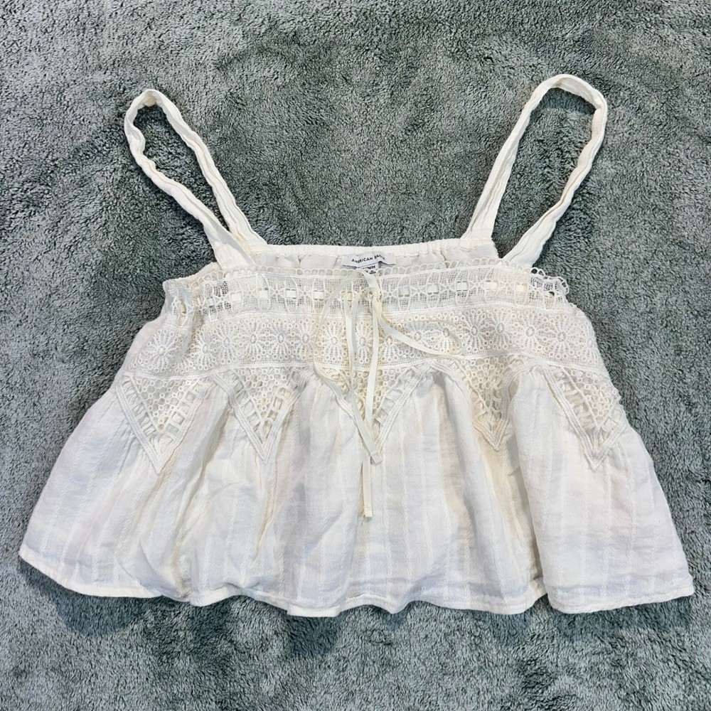 American Eagle White Crochet Lace Tie Front Boho Cami Tank Top Womens Medium