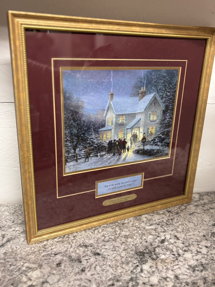 Thomas Kinkade Evening Carolers Framed Christmas Accent Print COA 14x14-image