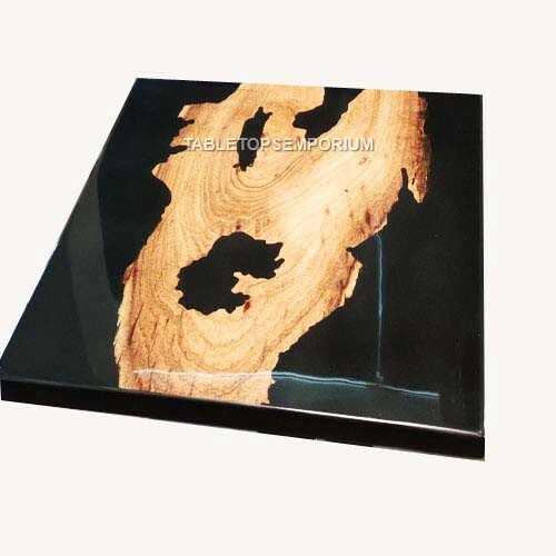 Acacia Wood Slab Dine Table Black Resin Handmade Collectible Furniture interior-image