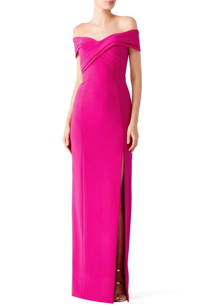 $825 THEIA Fuchsia Off Shoulder Gown Cocktail Dress Size 0