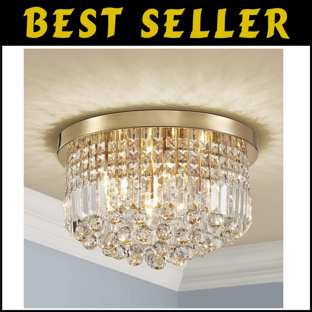Stunning 9-Light Gold Crystal Chandelier with Dimmable Indoor Lighting