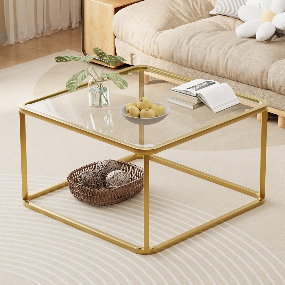Coffee Table Glass, Minimalist Square Tables for Living Room, Modern Center T...