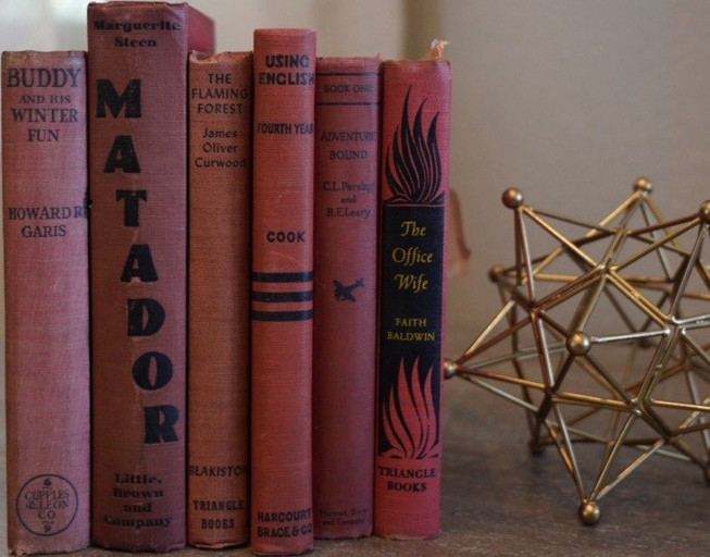 Vintage Book Bundle Hardcover set of 6 for Decor, Red and Black