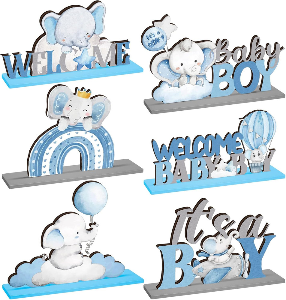 6 Pcs Gender Reveal Decor It'S a Boy Baby Shower Decoration Blue Elephant Party