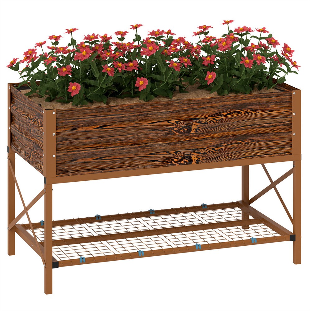 Galvanized Metal Garden Bed Planter for Plants Flowers Herbs Outdoor Use