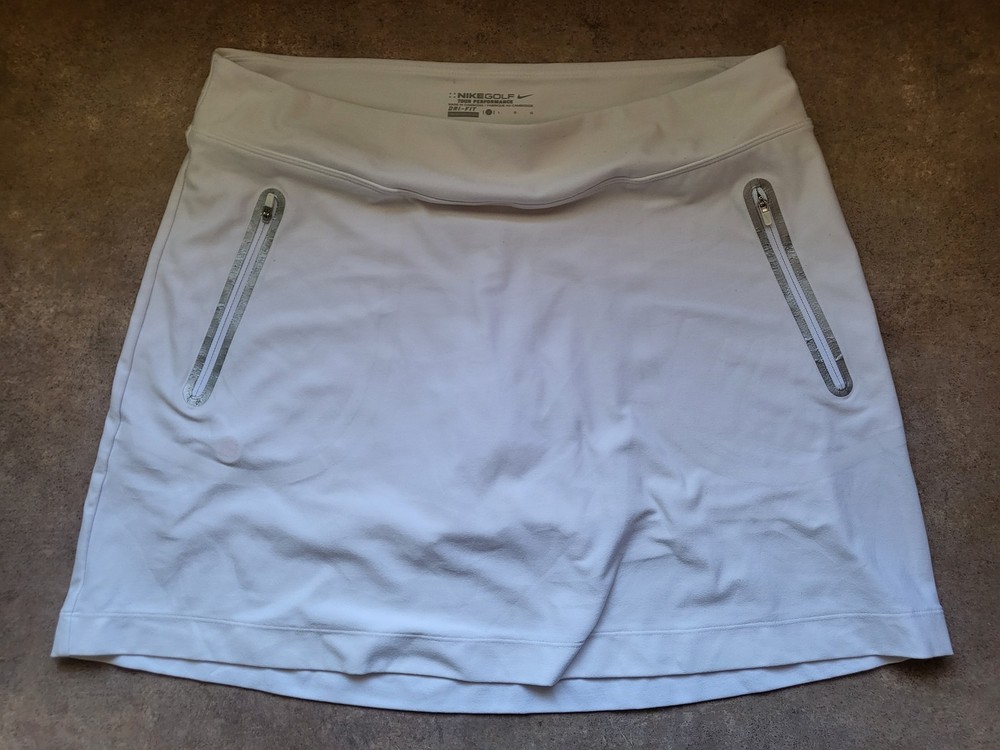 Nike Golf Dri-Fit Women's Skort Large White Tour Performance Polyester Athletic
