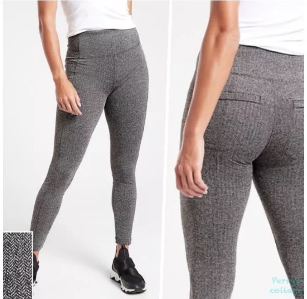 Athleta Delancey Herringbone Tight Leggings, Black /Abalone Grey Size Medium