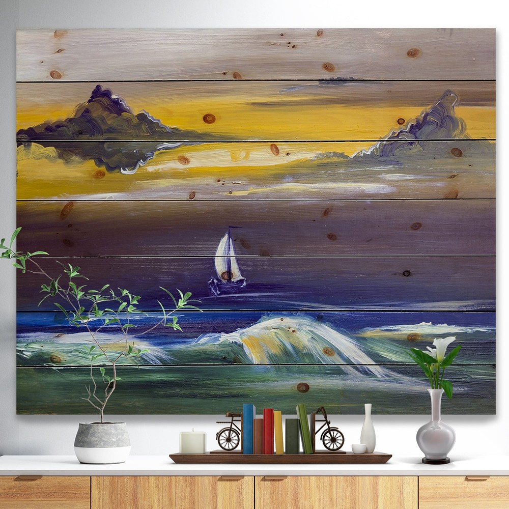 Designart 'Sailing yacht in storm' Sea & Shore Print on  Small