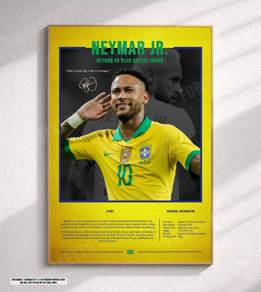 Neymar Jr - Canvas Print Poster Football Soccer Stats Bio Wall Art
