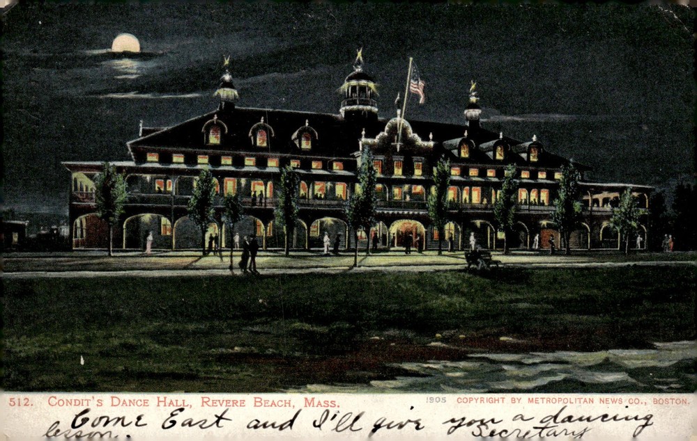 1905 Condit's Dance Hall Revere Beach MA Victorian Litho Night Moon Postcard