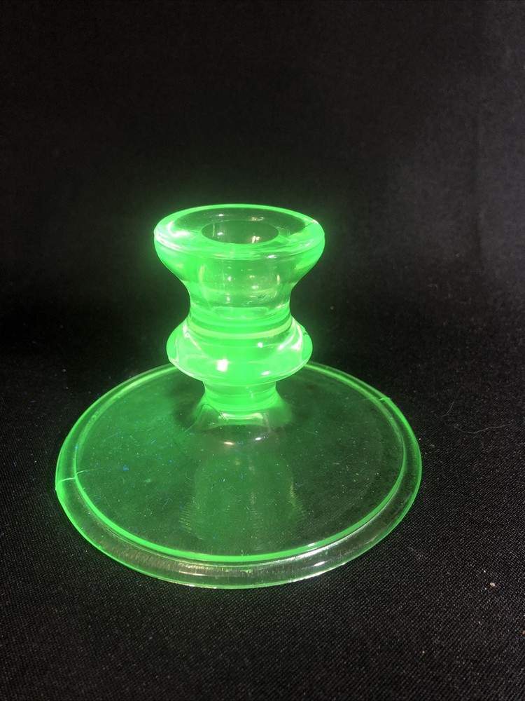 Vintage Candle Holder Uranium Depression Glass, Glows Green