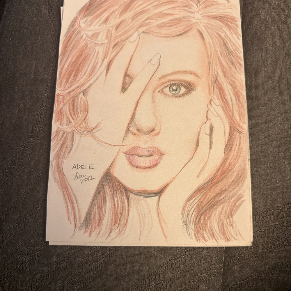 Original Drawing Signed By Unknown Artist 2012 Adele 7x9 1/2