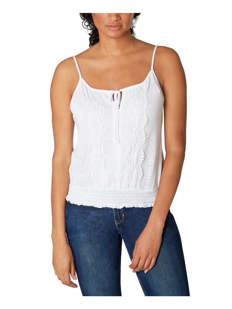 ULTRA FLIRT Womens White Front Keyhole Hem Spaghetti Strap Scoop Neck Top S
