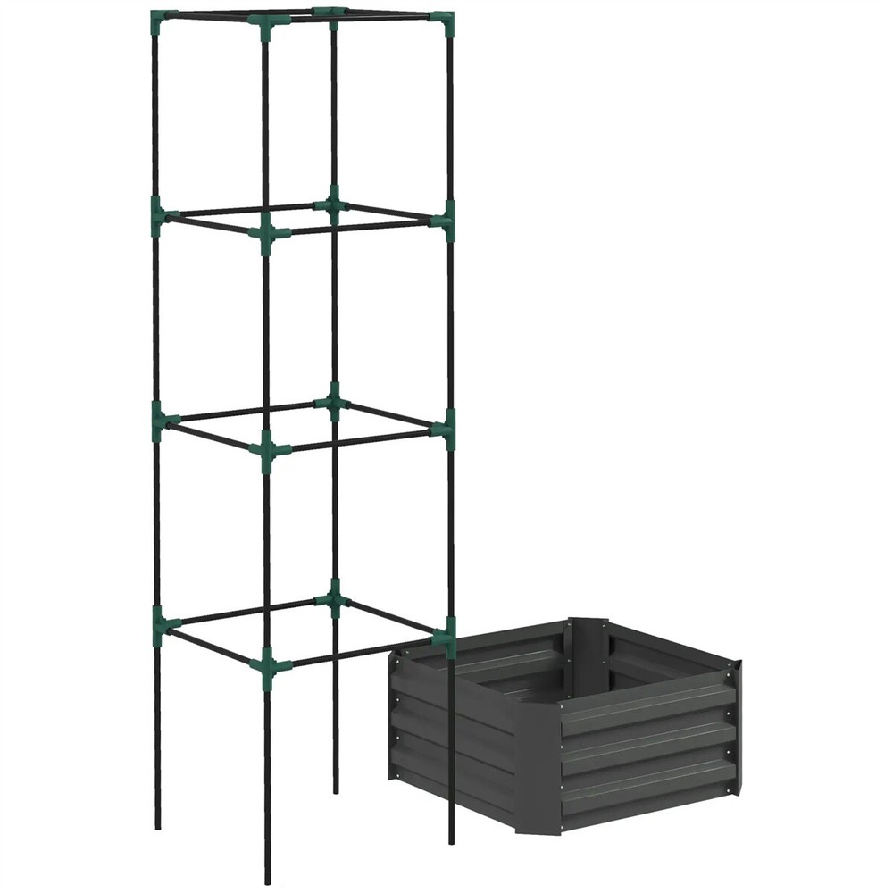 Grey Galvanized Planter Box with Rattan Holder 24x24x11.75 Garden Decor