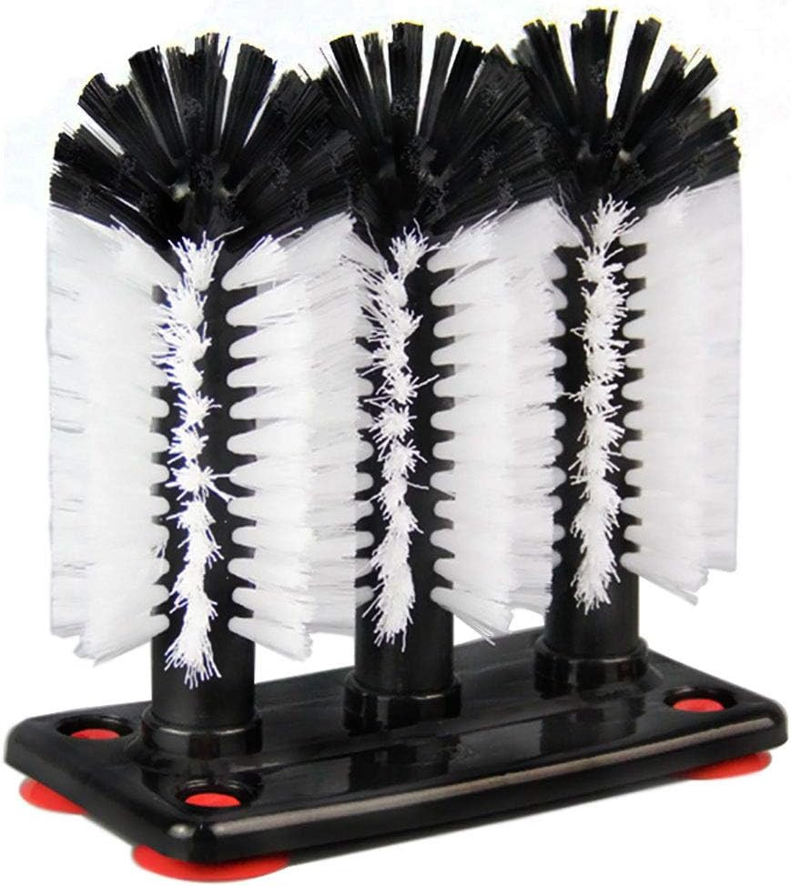 Water Bottle Cleaning Brush Glass Cup Washer with Suction Base 3 Head Bristle