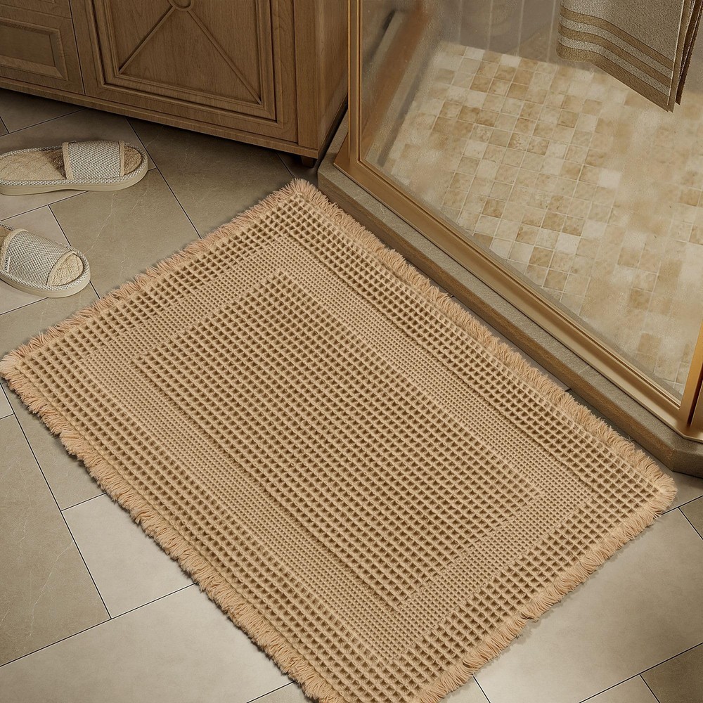 Non Slip Waffle Bath Mat - Super Absorbent Washable Bathroom Rug for Quick Drying and Comfort