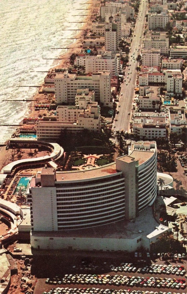 Miami Beach Florida, Fontainebleau Hotel Row Aerial View, Vintage Postcard