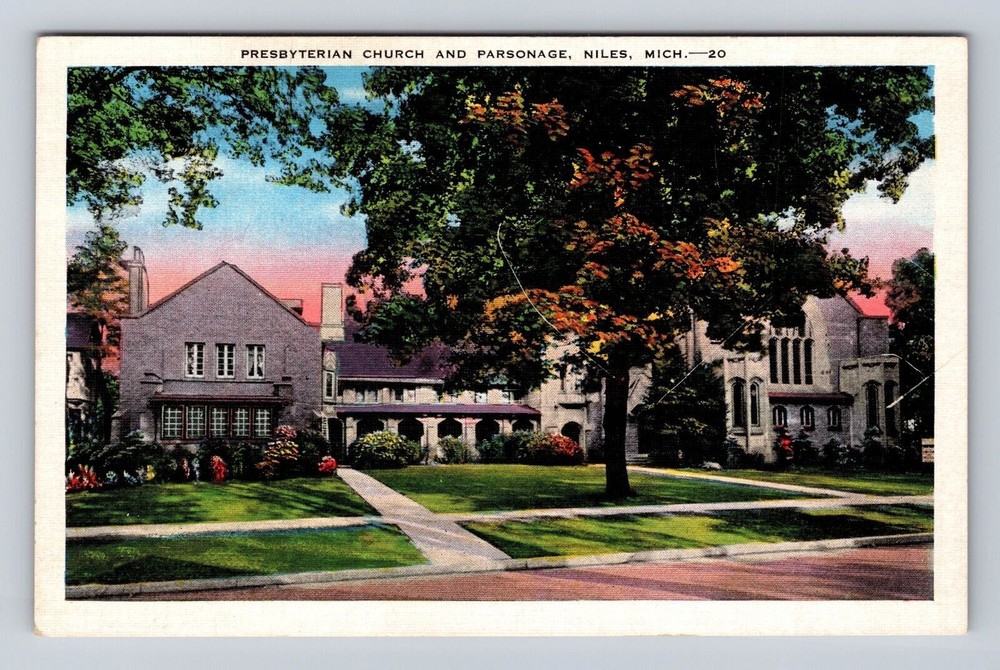 Niles MI-Michigan, Presbyterian Church & Parsonage, Antique Vintage Postcard
