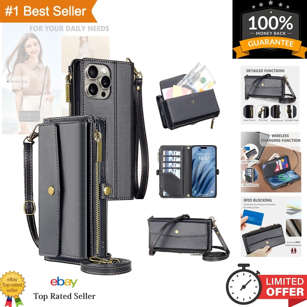 for iPhone 16 Pro Max Wallet Case【RFID Blocking】,Crossbody Case Wallet with C...