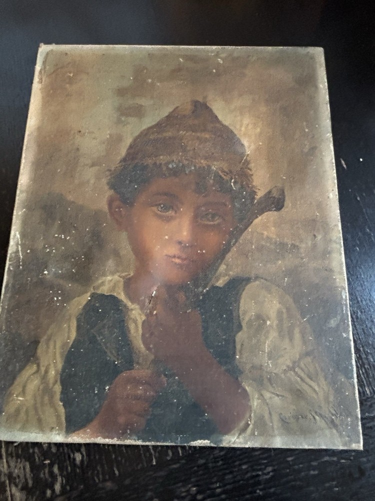 1893 Sahli Original Oil Painting Portrait of Boy on Canvas Signed One of a Kind