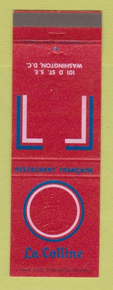 Matchbook Cover - La Colline French Restaurant Washington DC
