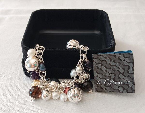 NIB Arte D'Argento Sterling Silver Charm Bracelet Pearl Beads Bracelet Milor New