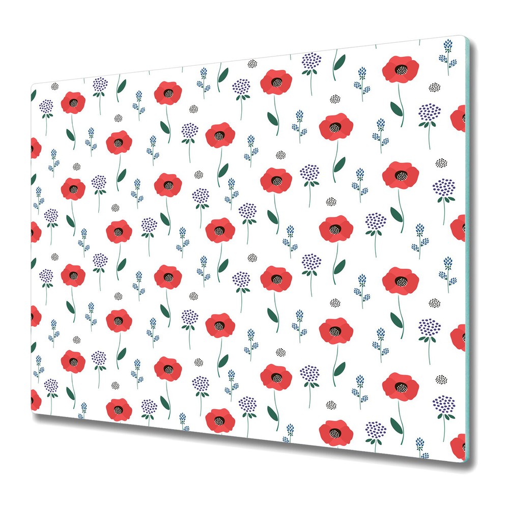 Glass Induction Ceramic Hob Cover Worktop Saver Red field flowers red 60x52