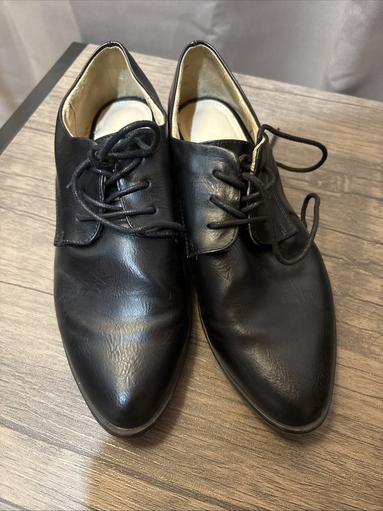 Women’s Black Uniform Dress Shoes 7.5M Lace Up Patent Leather