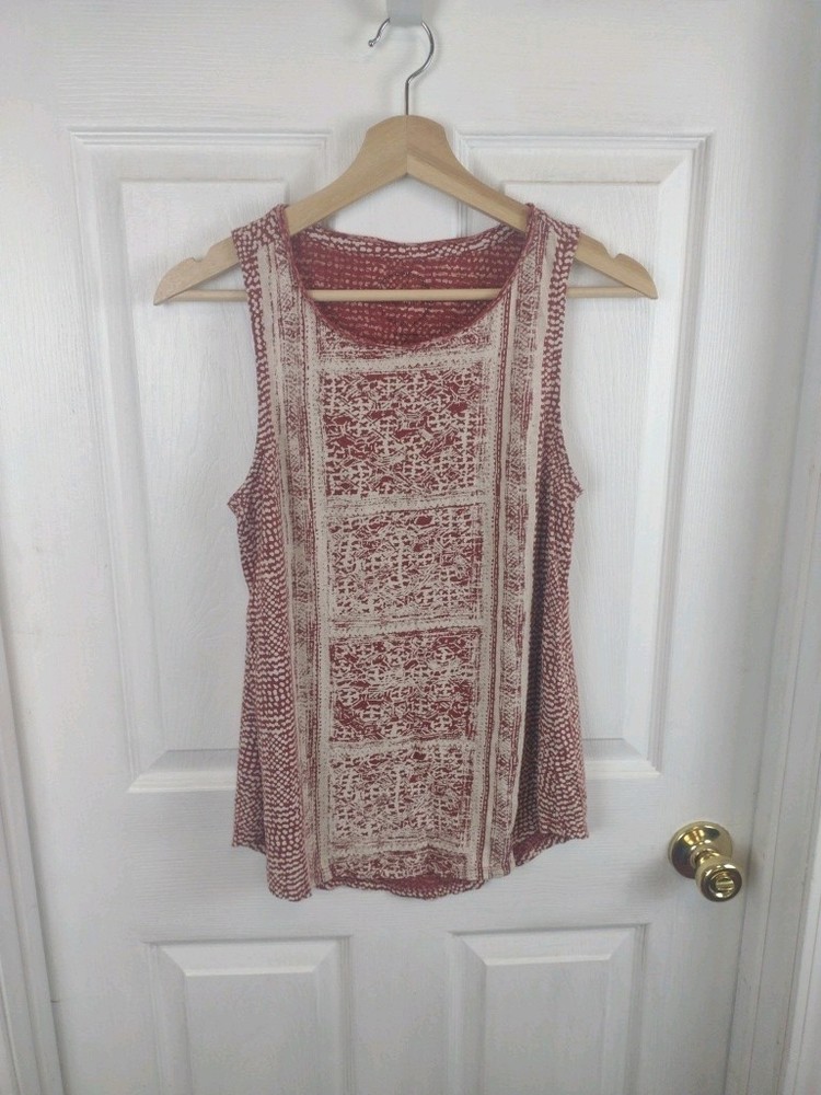 Lucky Brand  Sleeveless Boho Burgandy & White Tanktop Shirt - Women's Size Small