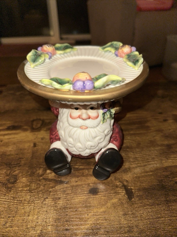 Fitz & Floyd Essentials Christmas Santa Pillar Candle Holder/Candy Dish 6