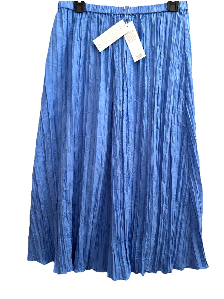 Eileen Fisher Crushed Pleated Silk Flared Skirt Midi Ultramarine XL NWT $198