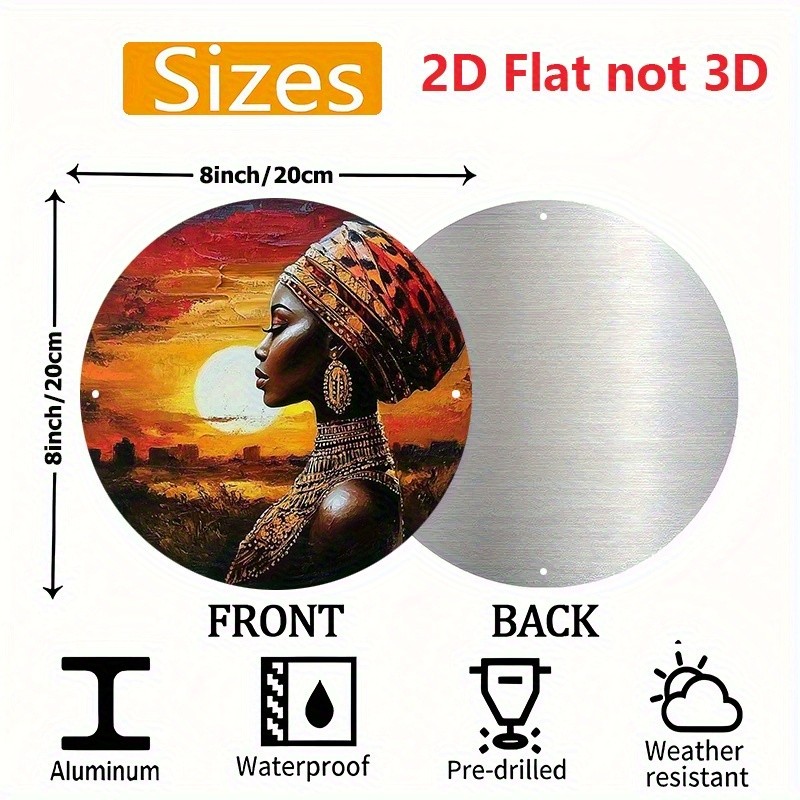African Woman Sunset Round Aluminum Art 7.87Inch