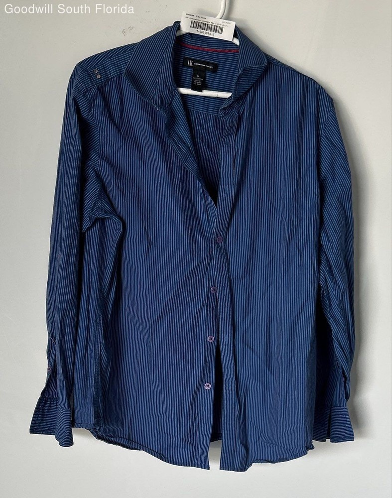 INC International Concepts Mens Blue Striped Long Sleeve Button-Up Shirt Size M