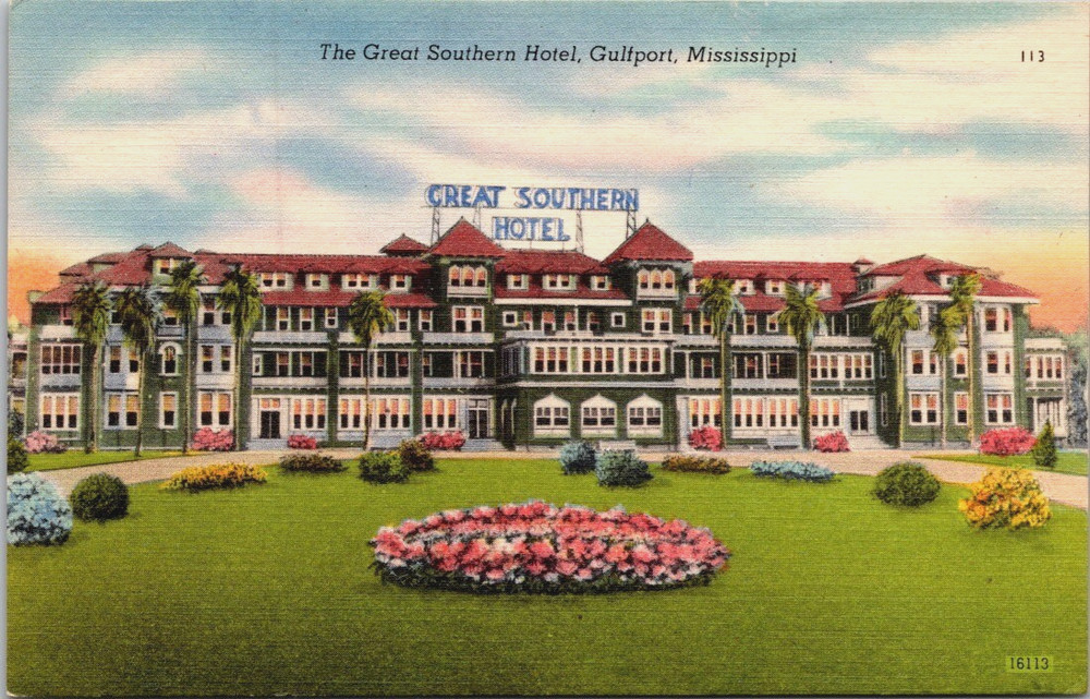 The Great Southern Hotel Gulfport Mississippi MS VINTAGE LINEN POSTCARD