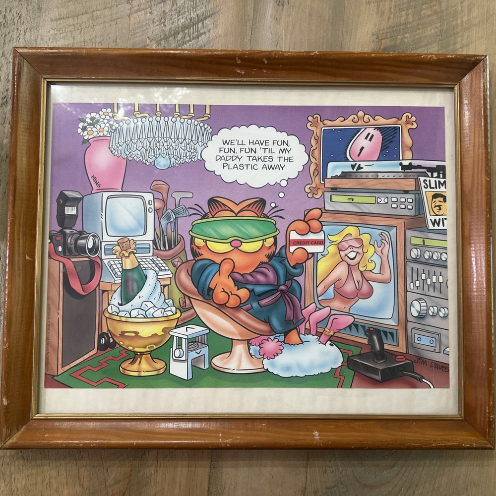 Vintage Garfield Framed Art 18”x 22”Unique