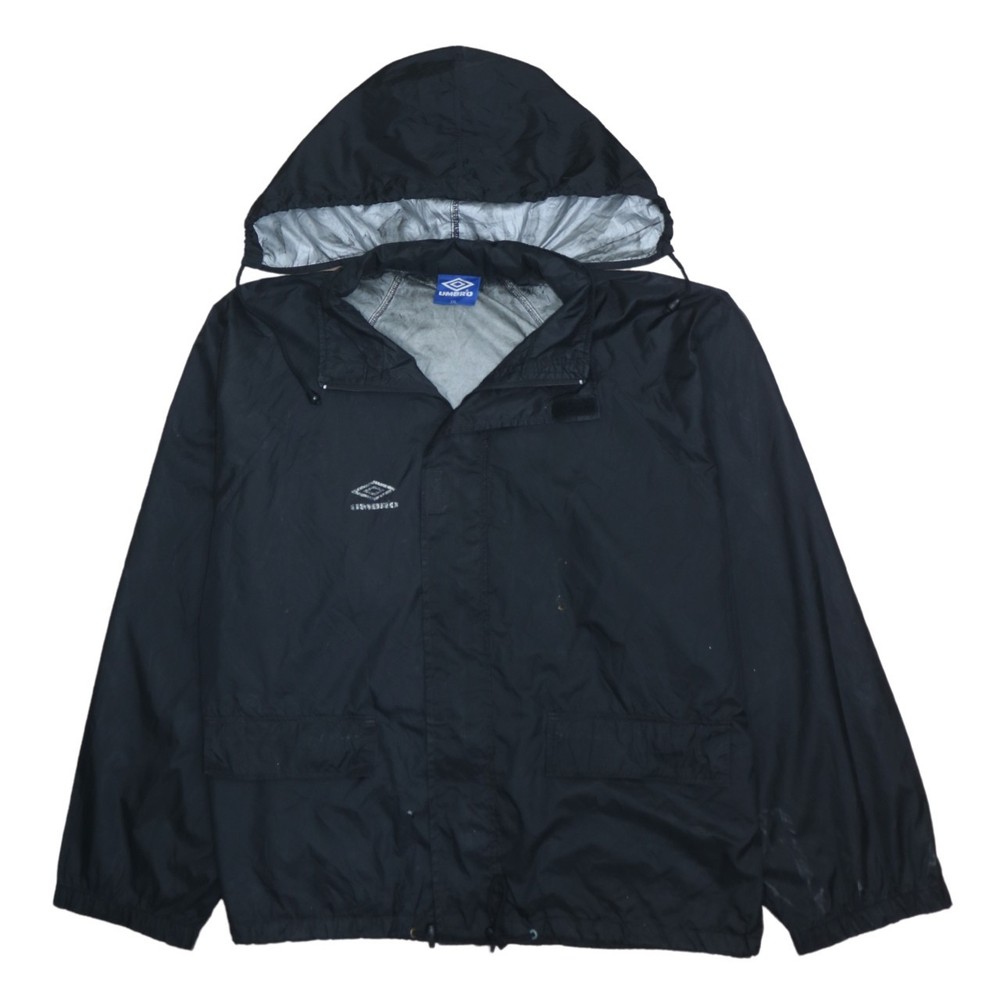 Umbro Mens Windbreaker Jacket Black Hooded Full Zip Zipped Pockets Logo XXL