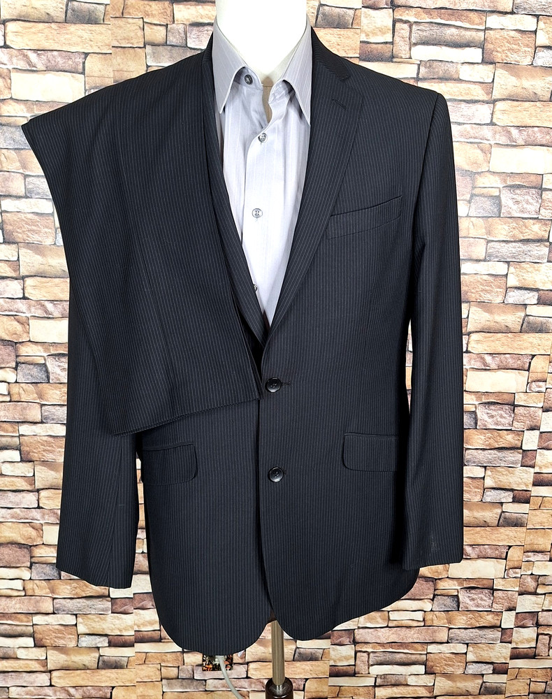 Billy London 2 Piece Suit Mens 40L 36X32 Black Pinstripe Double Vented