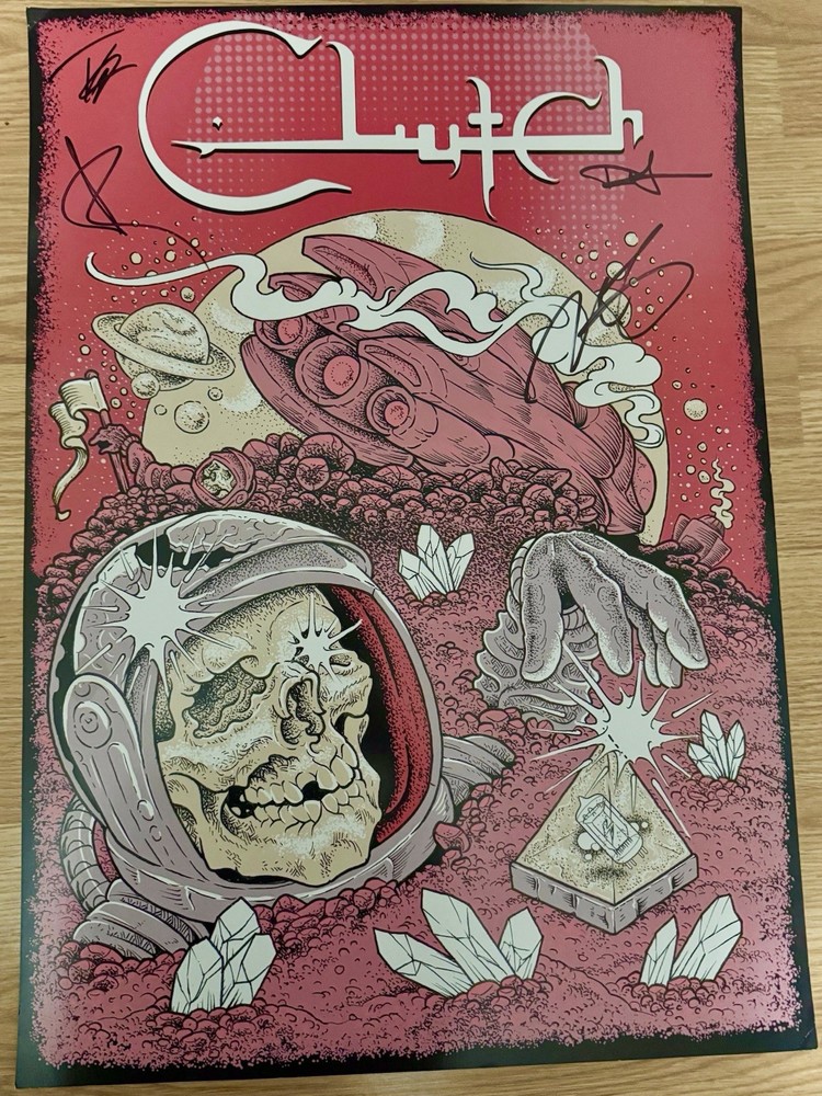 Clutch Poster Original Red Astronaut Autographed by band Grand Rapids Michigan