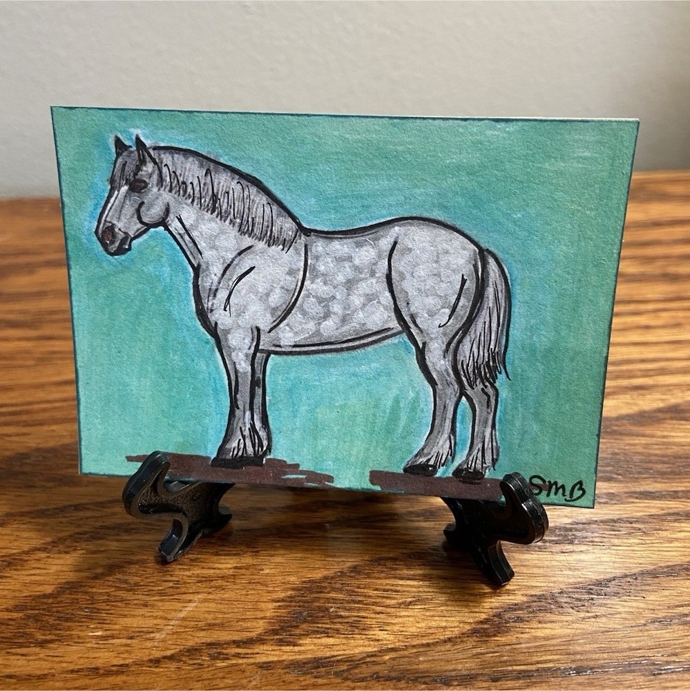 Percheron Draft Horse Mare ACEO card. Original painting. Not a print!