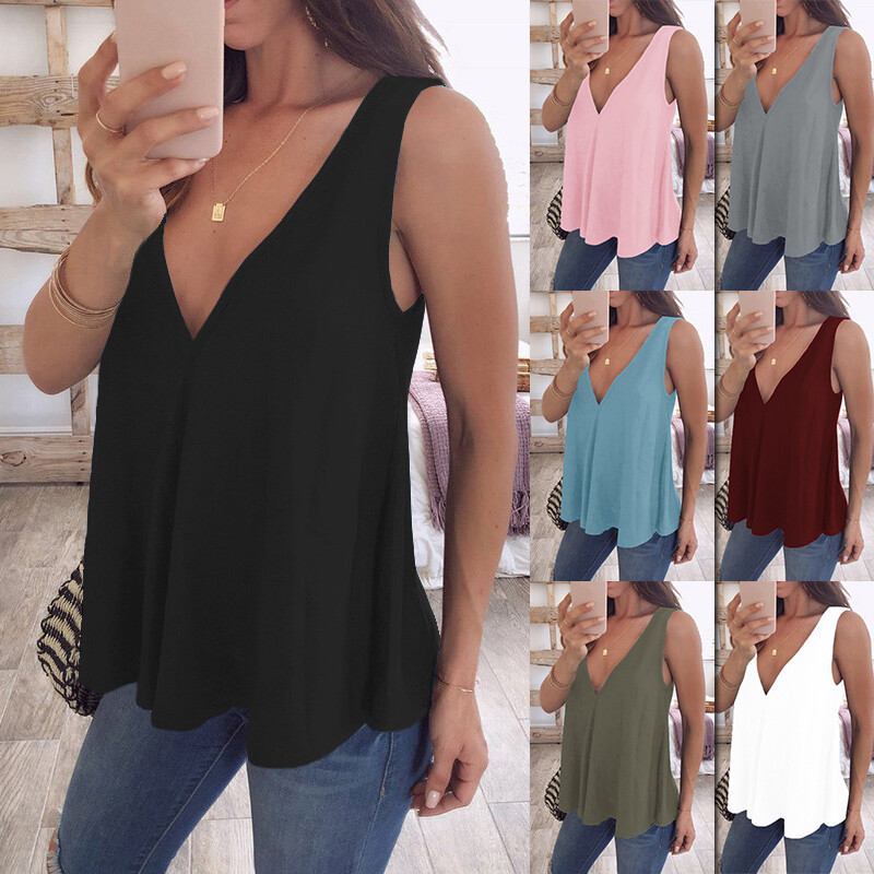 Women V Neck Sexy Chiffon T-Shirts Sleeveless Blouses Tank Ladies Tops Plus Size
