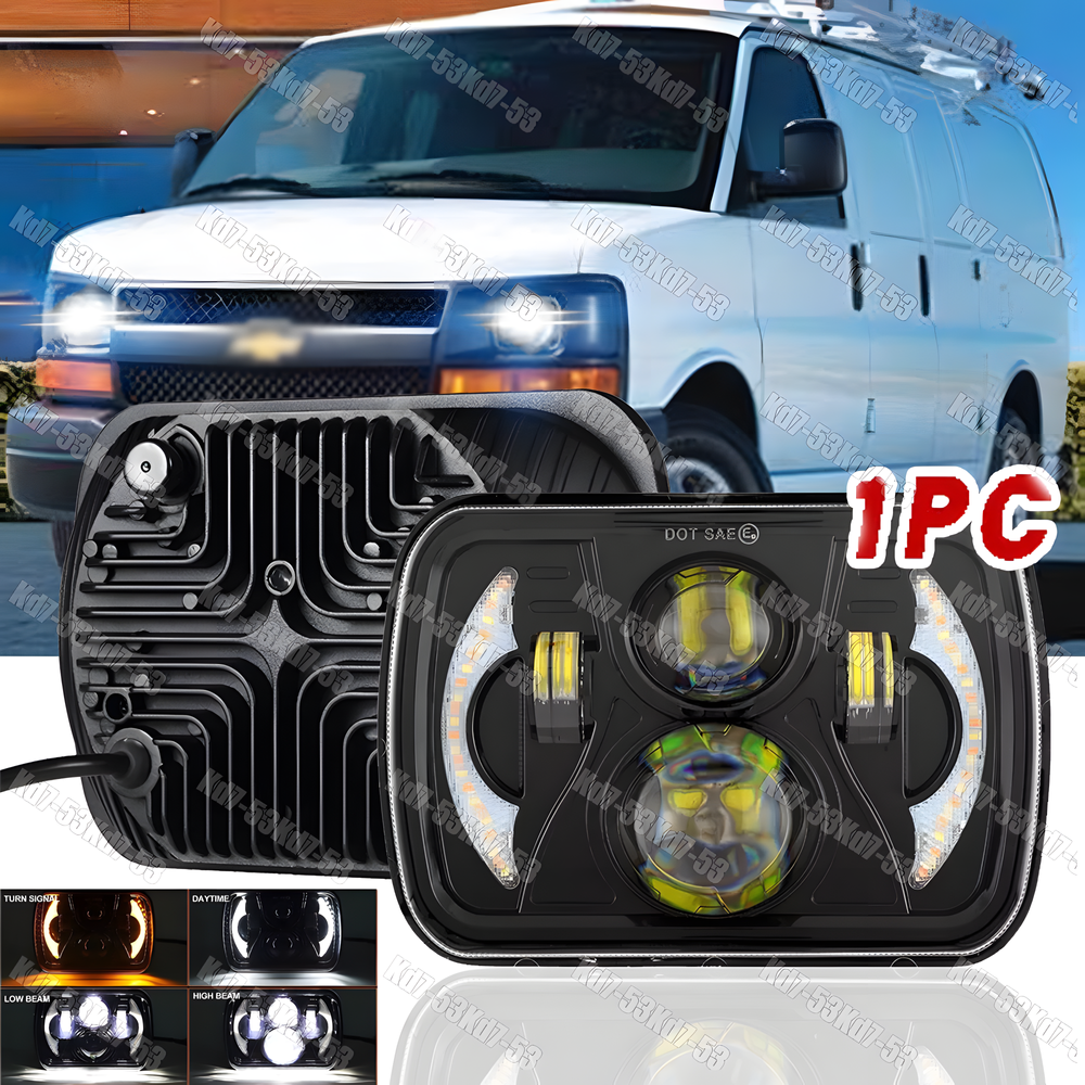 7x6 5x7 LED Headlight Hi/Lo Beam DRL Chevy Express Van 1500 2500 3500