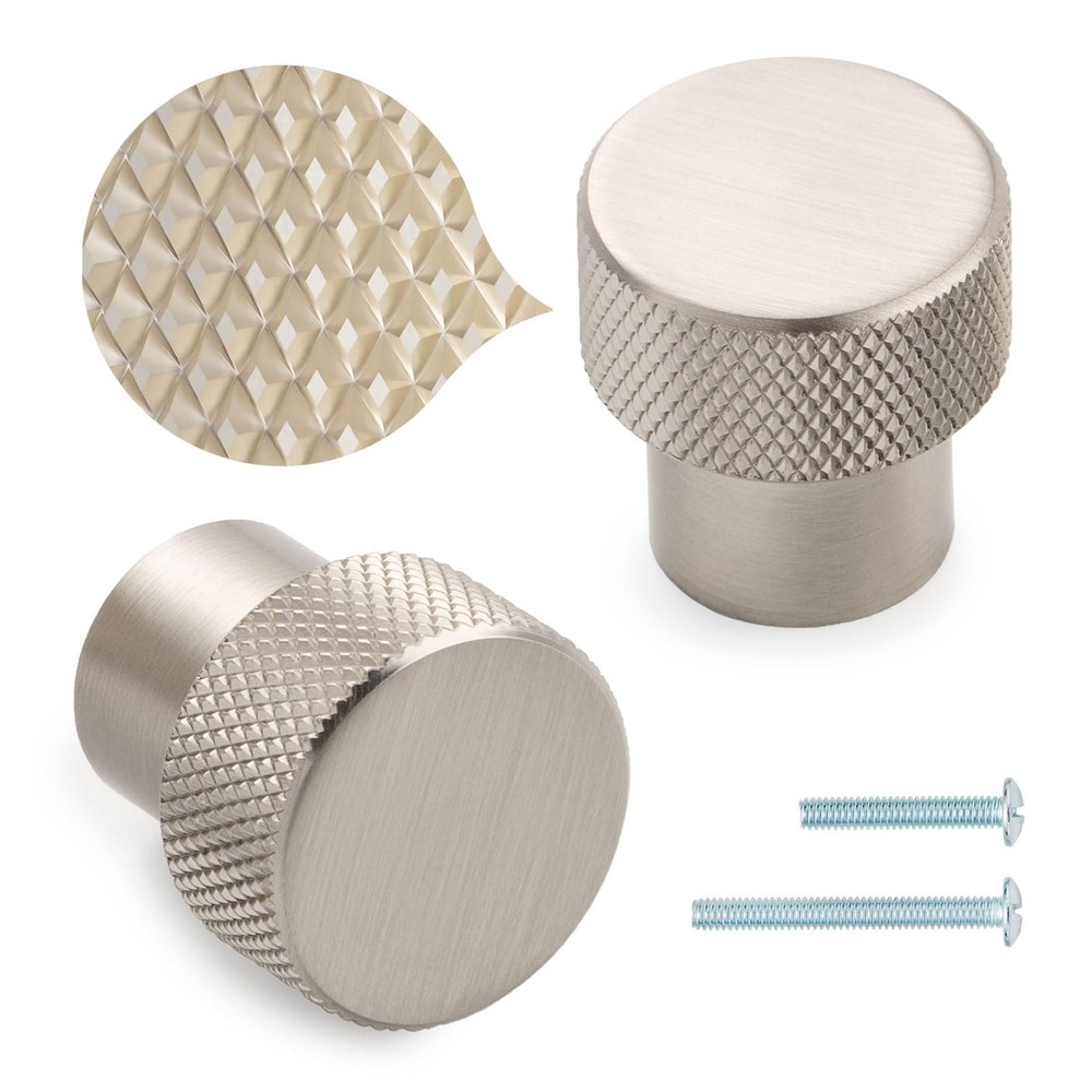 30 Pack 1 Inch, Knurled Brushed Nickel Cabinet Knobs Satin Nickel Drawer Knob...