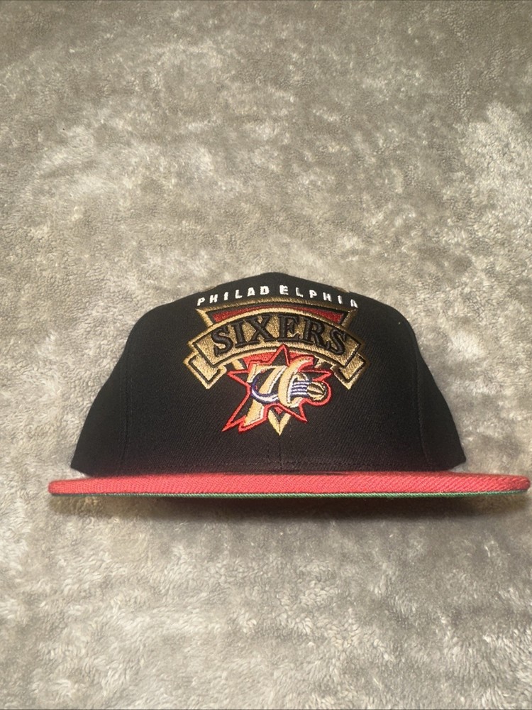 Mitchell & Ness Philadelphia 76ers Sixers Snapback Hat Black Red Original Fit