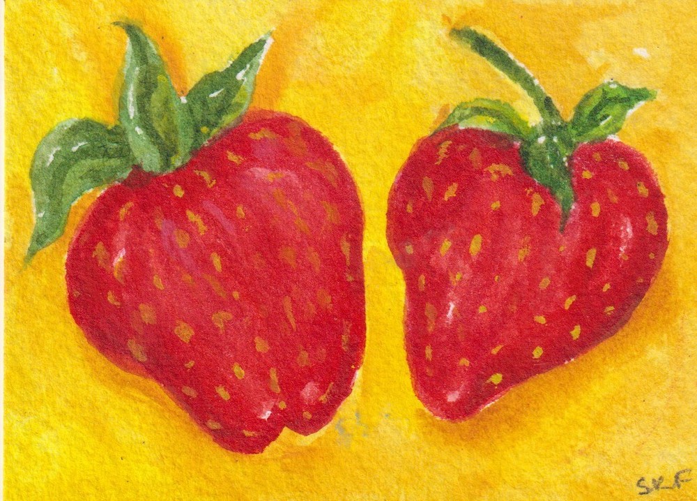 Strawberries 🍓  ACEO Original Watercolor Painting By Sharon Foster