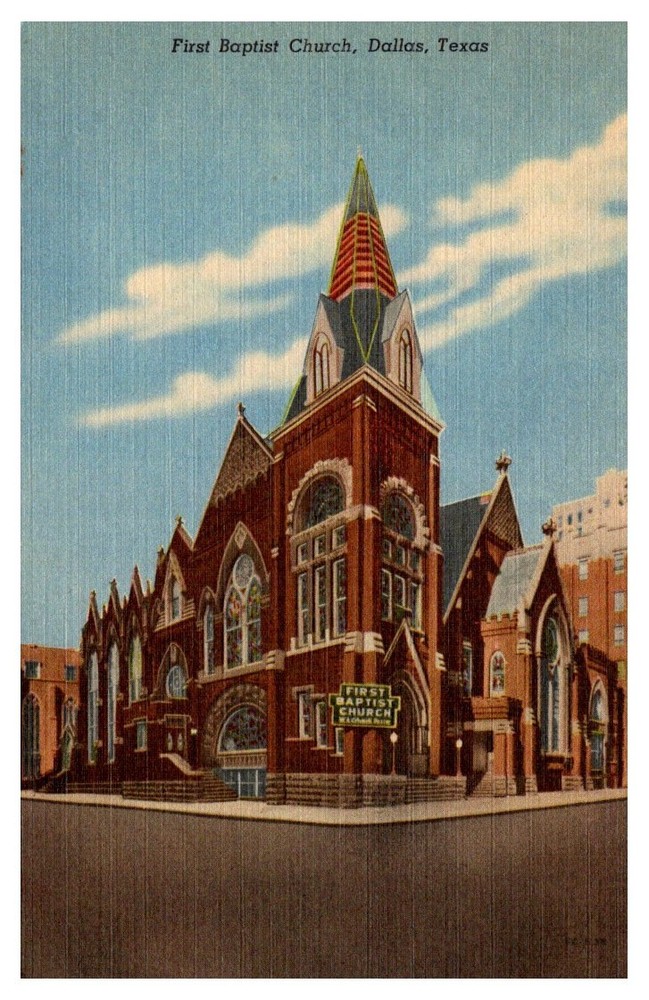 1940s First Baptist Church Building Dallas Texas Vintage Postcard