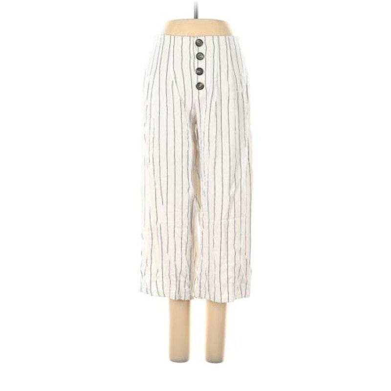 Kirious Cropped Pants Linen Blend White black stripes Size Small