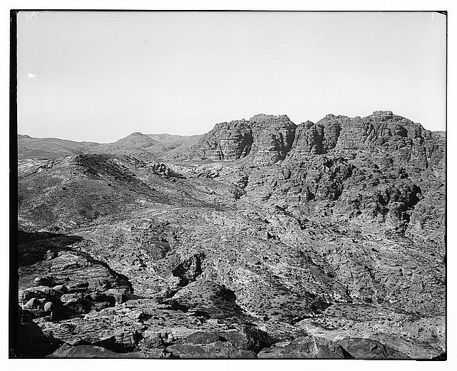 Photo:Petra Jordan 1900s Panorama of Mountains Rocky Desert Landscape