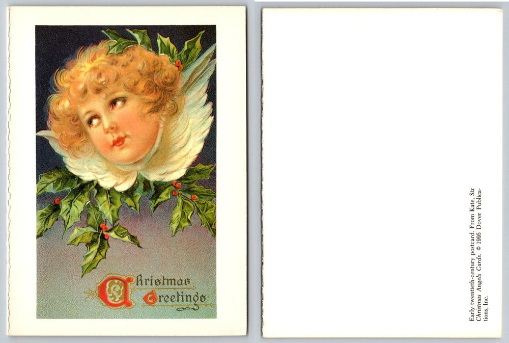 1995 Dover Publications Christmas Angel Holly Greetings Postcard Reprint
