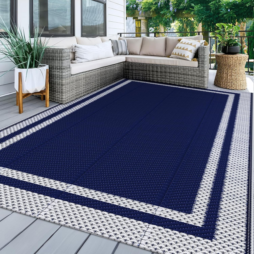 Outdoor Rug, Waterproof Reversible Patio Rugs, 5X8Ft Large Outdoor Area Rug Fold